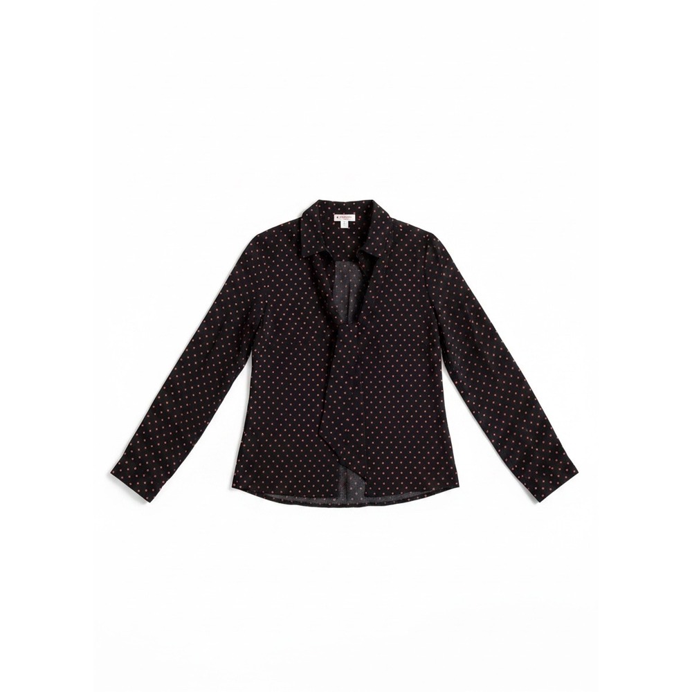 Brooks Brothers Blouse Womens 6 Black Red Polka Dot Tie Neck